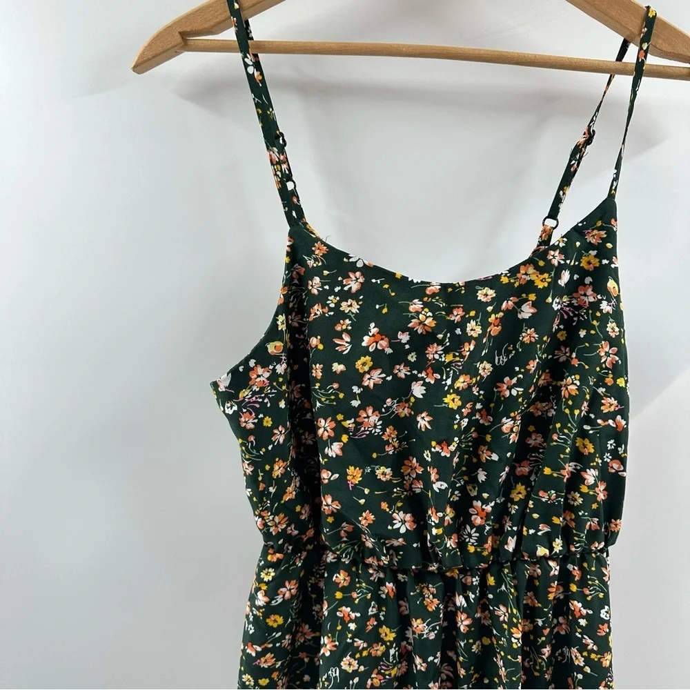 Green Floral Maxi Dress with Adjustable Straps and Back Tie – Size M - Picture 3 of 5